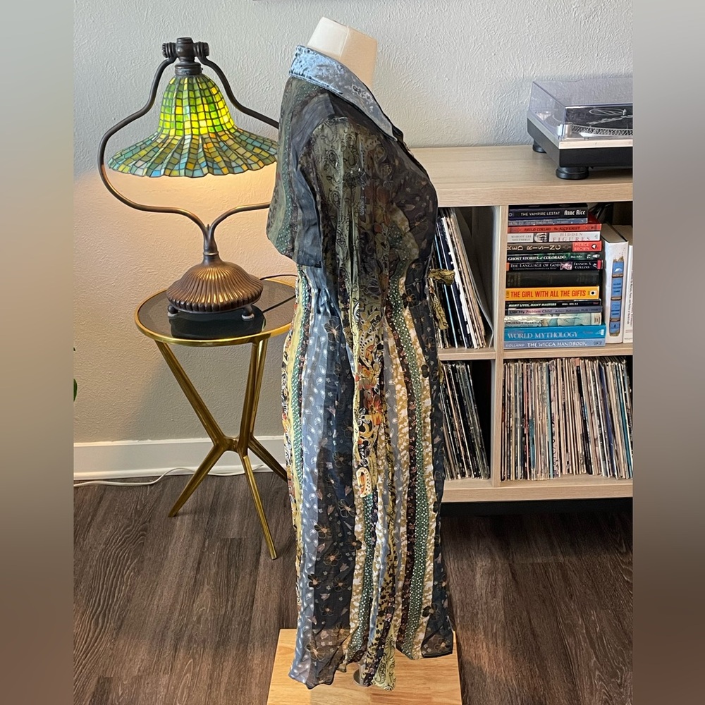Aratta Patchwork Veltvet Collar Button Down Long Sleeve Midi Dress - Picture 2 of 6